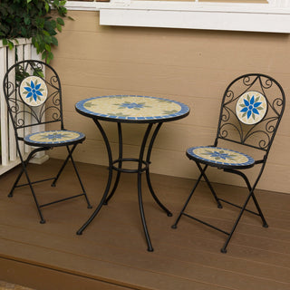 3-Piece Blue and Beige Mosaic Folding Bistro Set