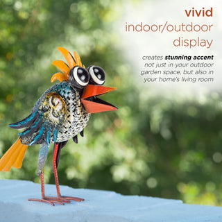 Quirky Metal Wide-Eyed Blue Bird Décor