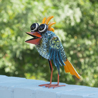 Quirky Metal Wide-Eyed Blue Bird Décor