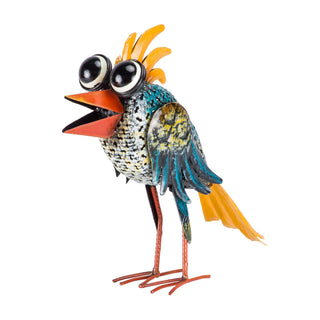 Quirky Metal Wide-Eyed Blue Bird Décor