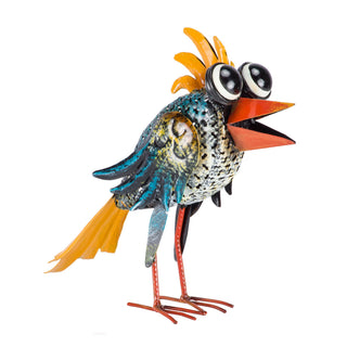 Quirky Metal Wide-Eyed Blue Bird Décor