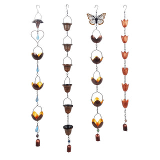 Metal Heart, Butterfly, Bucket & Flower Rain Chain w/ Metal Stand