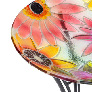 18" Glass Birdbath with Colorful Flowers Paint Finish