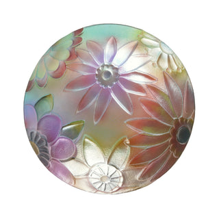 18" Glass Birdbath with Colorful Flowers Paint Finish
