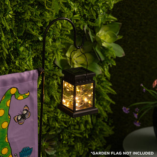 Solar Lighted Lantern Garden Flag Holder Stake