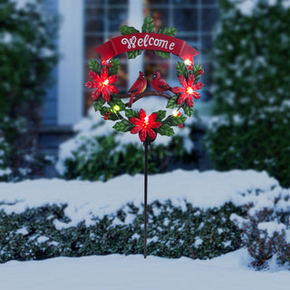Christmas Cardinal Wreath Solar Stake w/Light