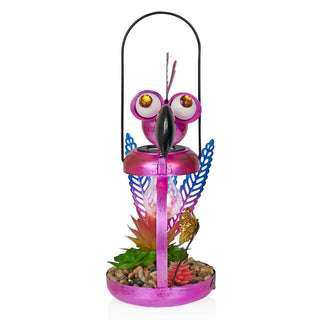 Solar Metal Silly Pink Flamingo with LED Light Decor