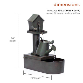 Birdhouse Watering Can Floor Fountain