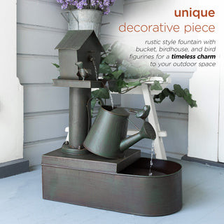 Birdhouse Watering Can Floor Fountain