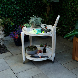Wooden 2-Tier Round Push Cart Storage with Wheels
