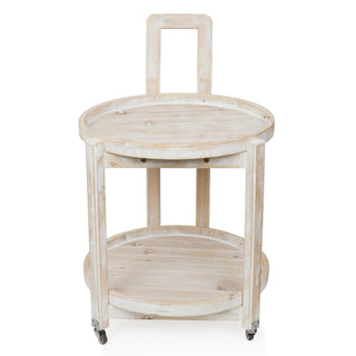 Wooden 2-Tier Round Push Cart Storage with Wheels