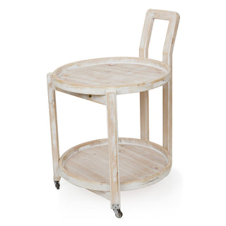 Wooden 2-Tier Round Push Cart Storage with Wheels