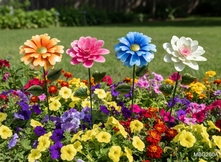 Metal Pink/White/Orange/Blue Flower Stake