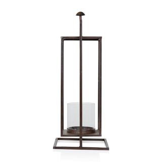 Small Bronze Rectangular Lantern with Glass Candle Holder