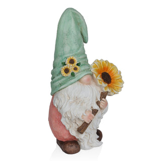 Gnome with Turquoise Hat Holding Sunflower Decor