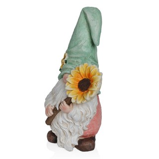 Gnome with Turquoise Hat Holding Sunflower Decor