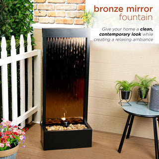 Bronze Mirror Fountain w/Decorative Stones & LED Light