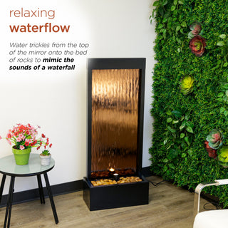 Bronze Mirror Fountain w/Decorative Stones & LED Light