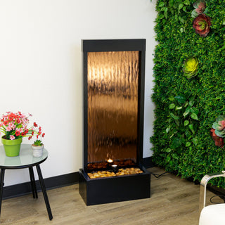 Bronze Mirror Fountain w/Decorative Stones & LED Light