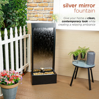 Silver Mirror Fountain w/Decorative Stones & LED Light