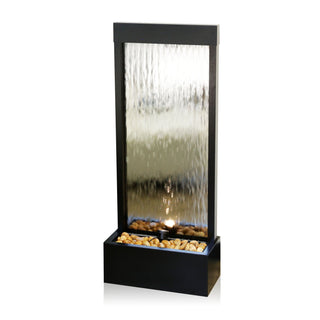 Silver Mirror Fountain w/Decorative Stones & LED Light