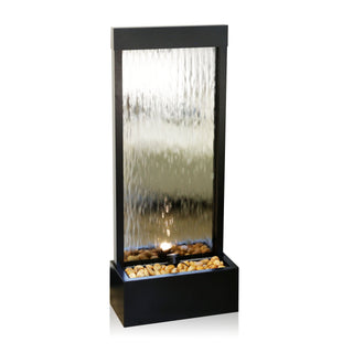 Silver Mirror Fountain w/Decorative Stones & LED Light