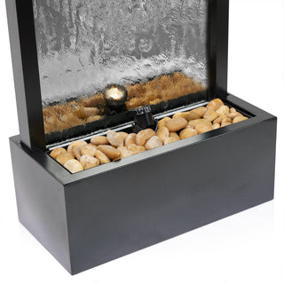 Silver Mirror Fountain w/Decorative Stones & LED Light