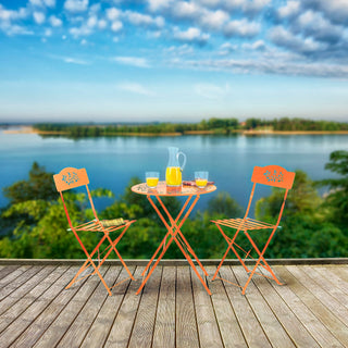 3-Piece Orange Metal Bistro Set with Leaf Details