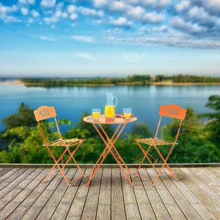 3-Piece Orange Metal Bistro Set with Leaf Details