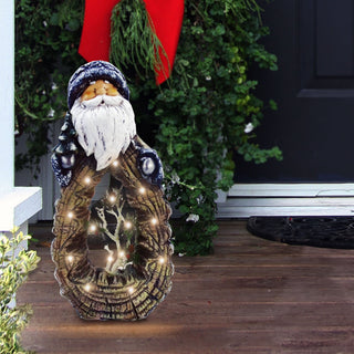 Santa Statue with Carved Wood Look and LED Lights