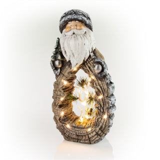 Santa Statue with Carved Wood Look and LED Lights