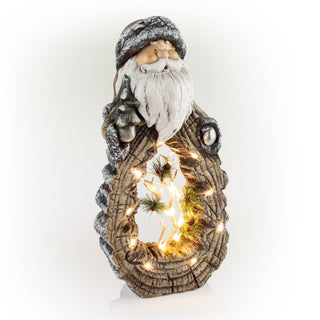 Santa Statue with Carved Wood Look and LED Lights