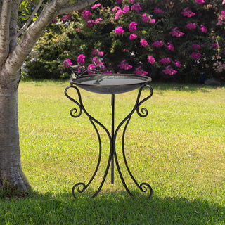 Scrollwork Metal Birdbath with Birds and Leaves