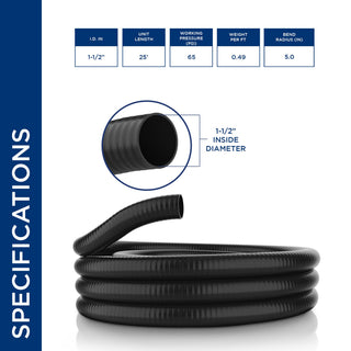 1-1/2" PVC Hose - Black x 25 FT