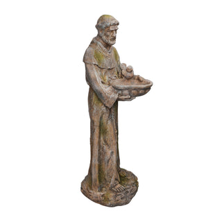 Old World St. Francis Statue w/Bird Feeder with Mossy Finish