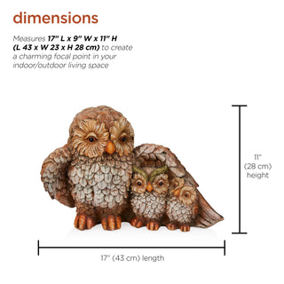 Owl Mom Wing Protecting Two Baby Owletts Statuary
