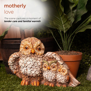 Owl Mom Wing Protecting Two Baby Owletts Statuary
