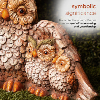 Owl Mom Wing Protecting Two Baby Owletts Statuary