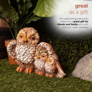 Owl Mom Wing Protecting Two Baby Owletts Statuary