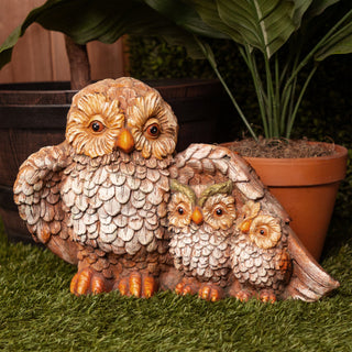 Owl Mom Wing Protecting Two Baby Owletts Statuary