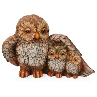 Owl Mom Wing Protecting Two Baby Owletts Statuary