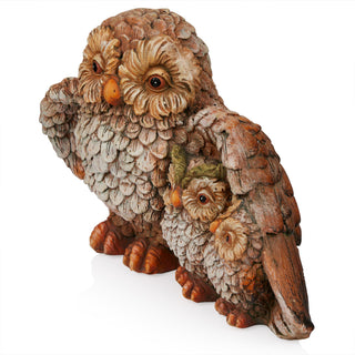 Owl Mom Wing Protecting Two Baby Owletts Statuary