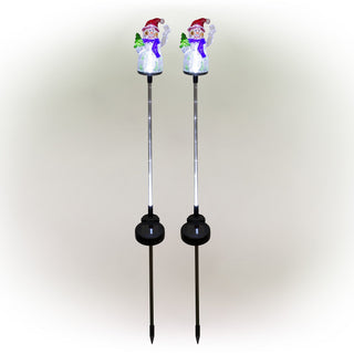 Solar Snowman Garden Stake w/ Fiber Optic Lights