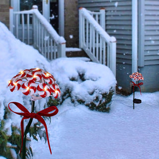 Solar Peppermint Candy Stake with LED Lights