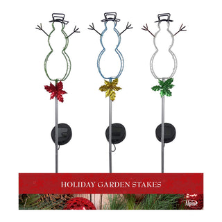 Solar Silhouette Snowman Stakes with LED