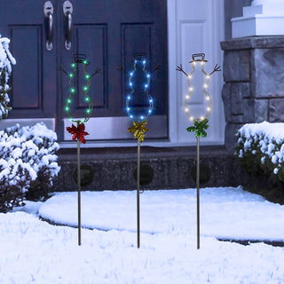Solar Silhouette Snowman Stakes with LED