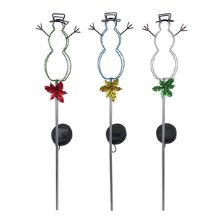 Solar Silhouette Snowman Stakes with LED