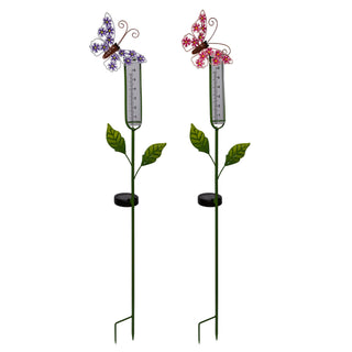 Solar Butterfly Rain Gauge Stake w/ LED