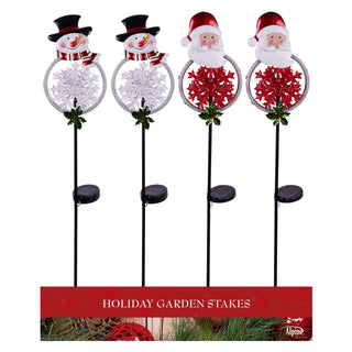 Solar Christmas Snowman and Santa Stake