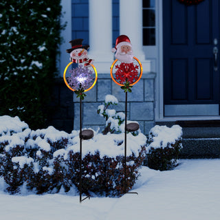 Solar Christmas Snowman and Santa Stake
